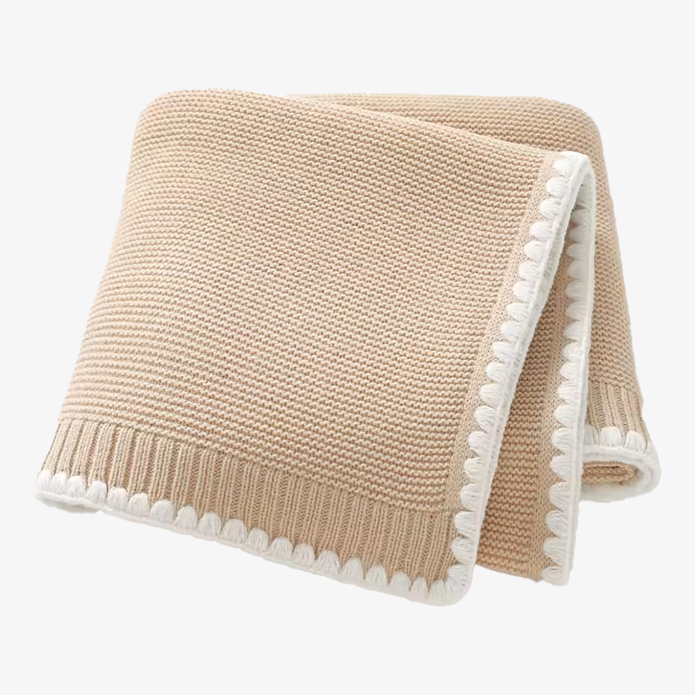 Contrast Stitch Cotton Knitted Baby Blanket
