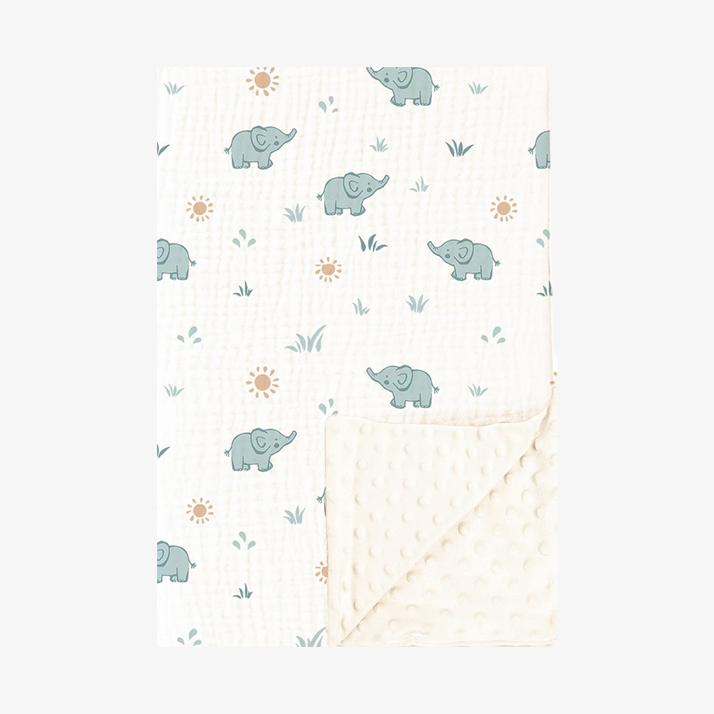 Printed Muslin & Minky Dot Reversible Baby Blanket
