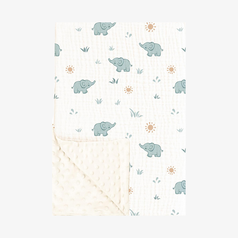 Printed Muslin & Minky Dot Reversible Baby Blanket