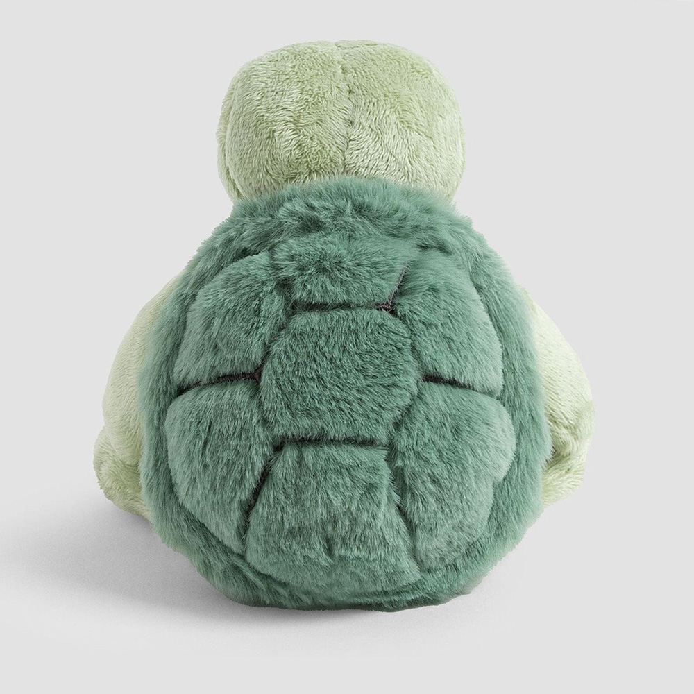 Premium green turtle plushie with detailed shell stitching for international private label baby brands